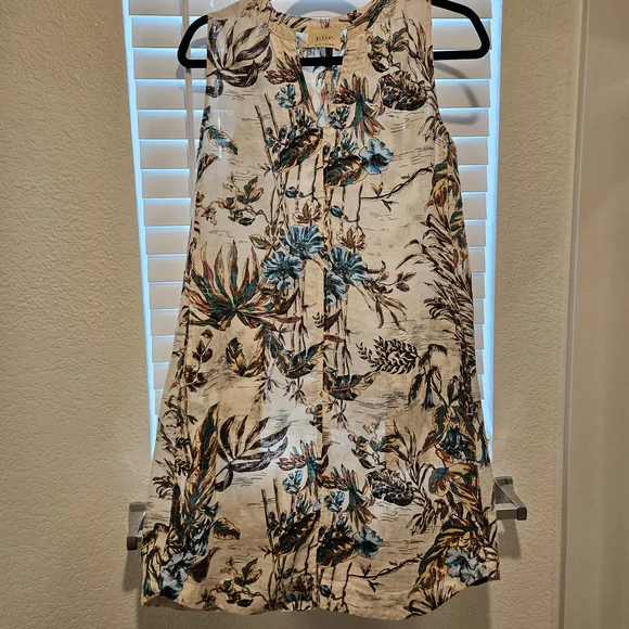 Elie Tahari Ivory Floral Pattern Sleeveless 100% Linen Dress Woman Size S - Picture 4 of 9